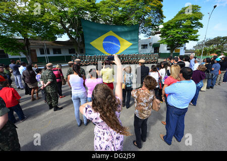 Official ceremony at 12th Light Infantry Brigade airmobile in Cacapava, interior of Sao Paulo, southeastern Brazil, where 142 soldiers army officers received the Brazilian peacekeepers for six months of Peace Mission in Haiti. The soldiers will go through a training of three weeks and are starting this year to Haiti. Photo: Lucas LACAZ RUIZ/ESTADAO CONTUEUDO Stock Photo