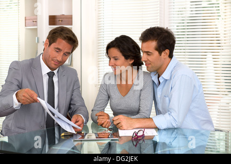 woman man businessman indoor contrat Stock Photo