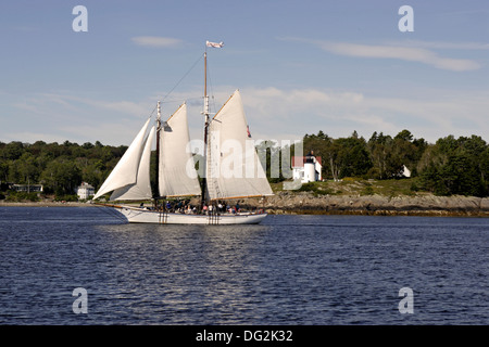 Windjammer Appledore lighthouse Camden Maine Coast New England USA Stock Photo