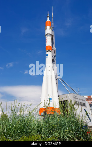 Real 'Soyuz' type rocket as monument Stock Photo