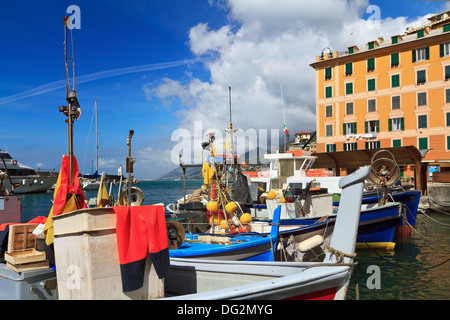 harbor with fishing boats in Camogli, famous small town in Liguria, Italy Stock Photo