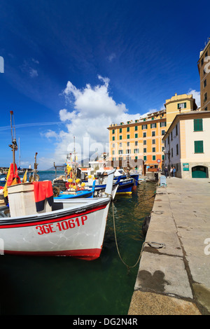 harbor with fishing boats in Camogli, famous small town in Liguria, Italy Stock Photo