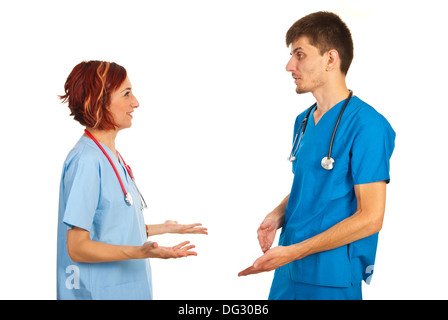 Two doctors having conversation isolated on white background Stock Photo