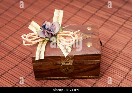 locked box on a wooden background Stock Photo