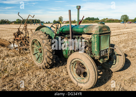 Northern heavy horse society, Annual ploughing match, October 2013. Green Fordson tractor of 1944 vintage, DBT56. Stock Photo