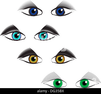 Set of style eyes in different colors, isolated on white. Stock Photo