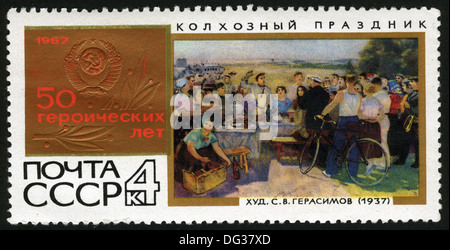 USSR,post mark,stamp,50 heroic years,Collective Farm Holiday Stock Photo