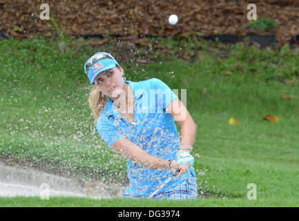 Kuala Lumpur, Malaysia. 13th Oct, 2013. Lexi Thompson of USA plays her her bunker shot on 6th hole during the final round LPGA Sime Darby from the Kuala Lumpur Golf and Country Club. Credit:  Action Plus Sports/Alamy Live News Stock Photo