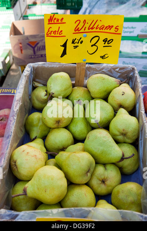 Pears at a market stall, Hanover, Lower Saxony, Germany, Europe Stock Photo