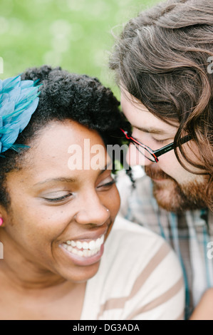 Smiling Interracial Couple, Close Up Stock Photo