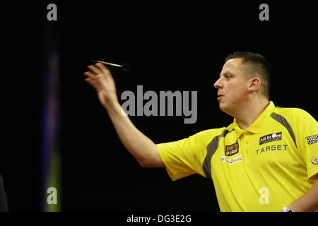 Dublin, Irl. 13th Oct, 2013. Dublin, UK. 13th Oct, 2013. PDC Party Poker World Grand Prix  Darts  -The Final: Dave Chisnall  in action against Phil Taylor at the Cirtwest Hotel, Dublin, Ireland © Michael Cullen/Alamy Live News Credit:  Michael Cullen/Alamy Live News Stock Photo