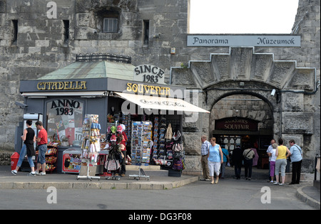 Liberation monument at Citadel in the Gellert hill district of Buda Budapest Hungary Europe souvenir shop Stock Photo