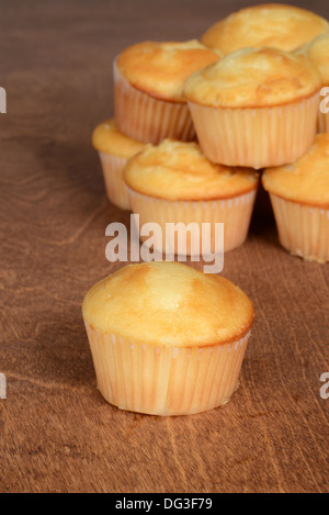 closeup plain cupcakes on wood Stock Photo