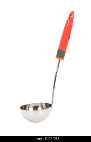 kitchen spoon with red handle isolated on white background Stock Photo