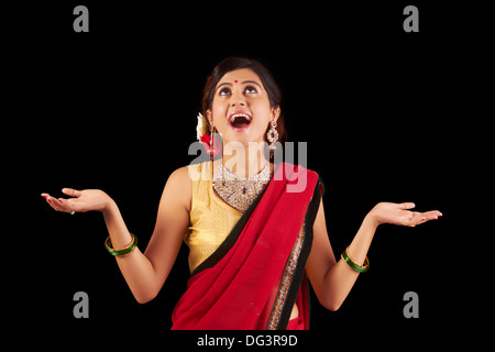 Happy Indian Woman surprised Stock Photo