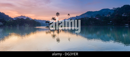 Kandy Lake and the island at sunrise, Kandy, Central Province, Sri Lanka, Asia Stock Photo