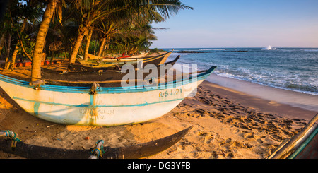 Traditional Sri Lanka fishing boat, Mirissa Beach, South Coast, Southern Province, Sri Lanka, Asia Stock Photo