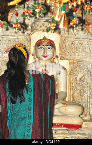 Depiction of Rishabha in Jain temple dating from the 12th century, Temple of Adinath (Rishabha), Jaisalmer, Rajasthan, India Stock Photo