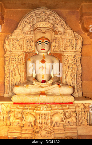 Depiction of Rishabha in Jain temple of Adinath (Rishabha), dating from the 12th century, Jaisalmer, Rajasthan, India, Asia Stock Photo