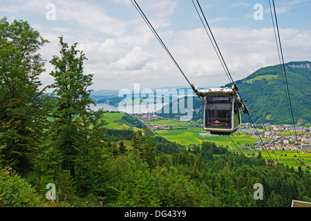 CabriO cable car to Stanserhorn, the world's first double decker open air cable car, Stans, Lucerne Canton, Switzerland, Europe Stock Photo