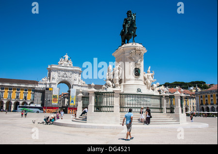 Statue of King Jose I, on Praca do Comercio, Lisbon, Portugal, Europe Stock Photo