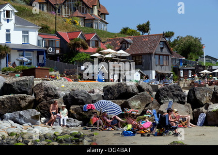 Family on Beach, Steephill Cove,Whitwell, Ventnor, Isle of Wight, England, UK. GB. Stock Photo