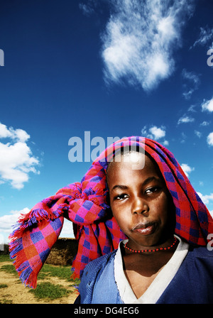 AFRICA, KENYA, MASAI MARA, NOVEMBER 12: portrait of a hungry African child of Masai Mara tribe village Stock Photo