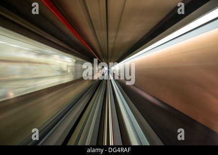 Motion blur in a moving tram Stock Photo