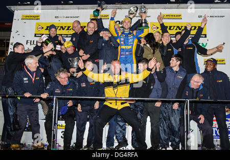 Brands Hatch, Kent, UK. 13th Oct, 2013. Team Pirtek Racing celebrate during the final day of the Dunlop British Touring Car Championships from the Brands Hatch track. Credit:  Action Plus Sports/Alamy Live News Stock Photo