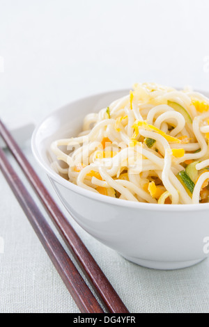 Chinese noodle bowl sauteed with vegetables Stock Photo