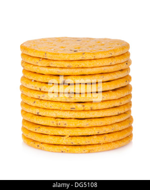 Stack of round salty crackers isolated on white background Stock Photo ...