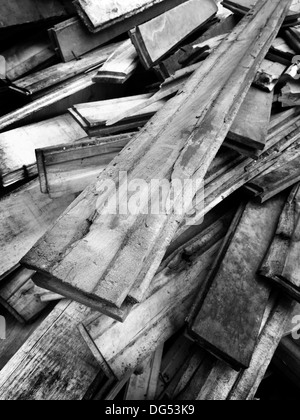 Detail pile of old wooden boards Stock Photo