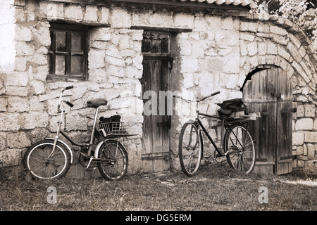 Artwork in vintage style, bicycles Stock Photo