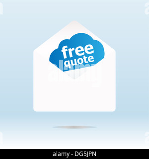 free quote on blue cloud, paper mail envelope Stock Photo