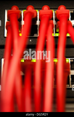 Network switches and firewall in cloud computing data center server rack Stock Photo