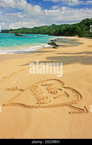 'Just married' written in sand on a beach Stock Photo