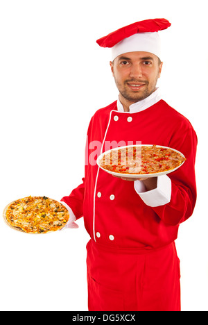 Male Chef Holding Open Two Boxes of Pizza Stock Image - Image of  professional, pastry: 24576003