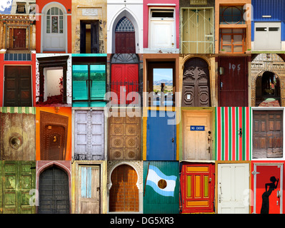 High-definition composition of 32 street doors in various locations of the world Stock Photo