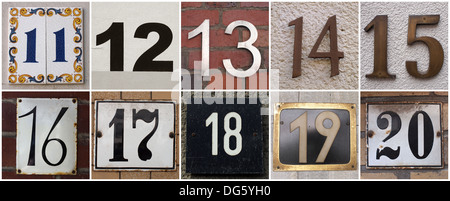 set of house numbers from 11 to 20 Stock Photo