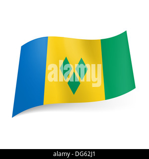 blue yellow and green flag with green diamonds