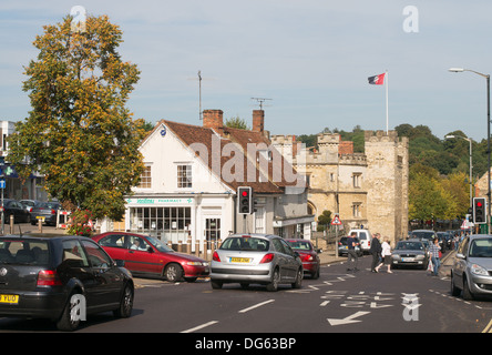 Traffic congestion on the High Street, Buckingham town centre, England, UK Stock Photo