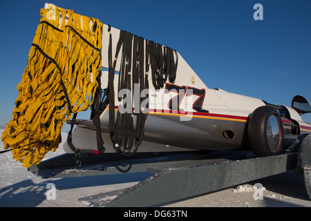 Detail view of an unidentified racing car with number 77 during the World of Speed at Bonneville Salt Flats Recreation Area Uta Stock Photo