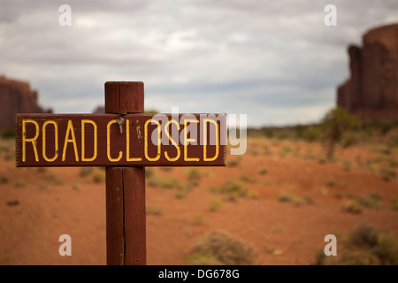 Road Closed Sign in Monument Valley, Utah with no road in sight Stock Photo