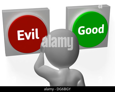 Evil Good Buttons Showing Morals Or Mischief Stock Photo