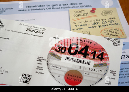 UK car tax disc and renewal form Stock Photo