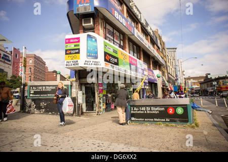 Retail establishments in the Hub in the Melrose neighborhood of the Bronx in New York Stock Photo