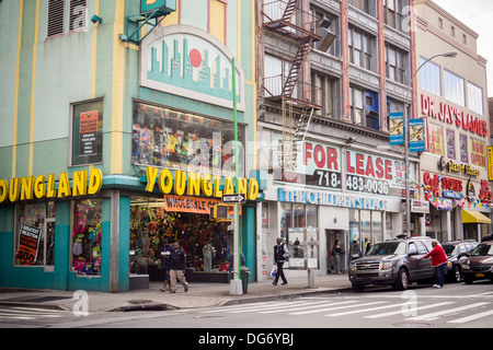 Retail establishments in the Hub in the Melrose neighborhood of the Bronx in New York Stock Photo