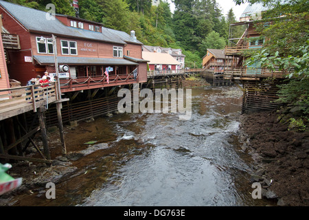 The historic Creek Street in Ketchikan town (Alaska Stock Photo