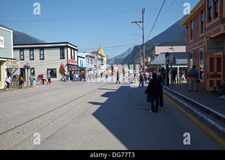 Main street in Skagway, Alaska after tour boats arrived. Stock Photo