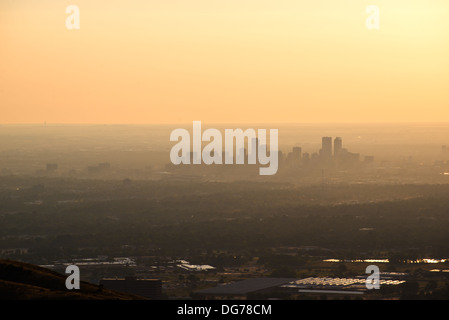 Sun rising over the city of Denver Stock Photo